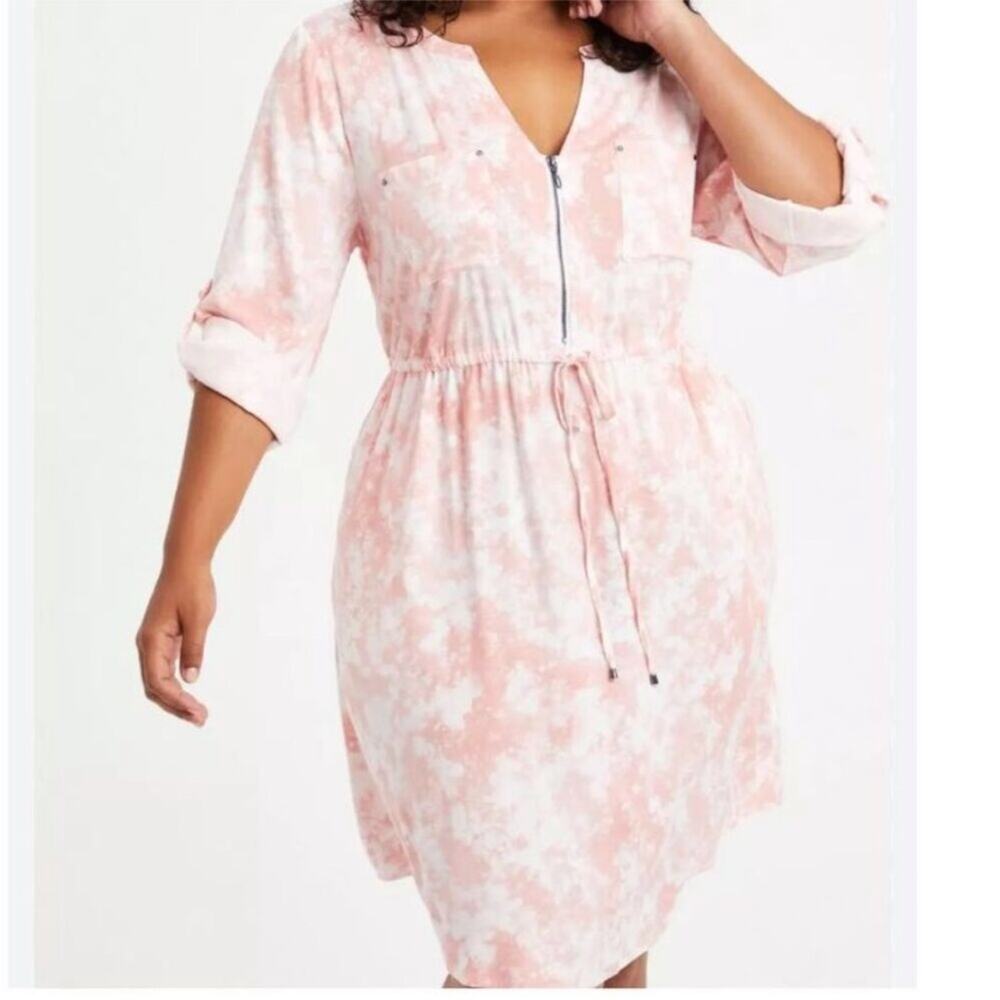 Torrid‎ white pink zip front drawstring waist shirt dress size 1 or 1X NWT
